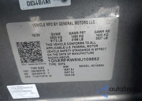 2021 Chevrolet Traverse Fwd Ls из США, поврежденный, VIN 1GNERFKW6MJ109862